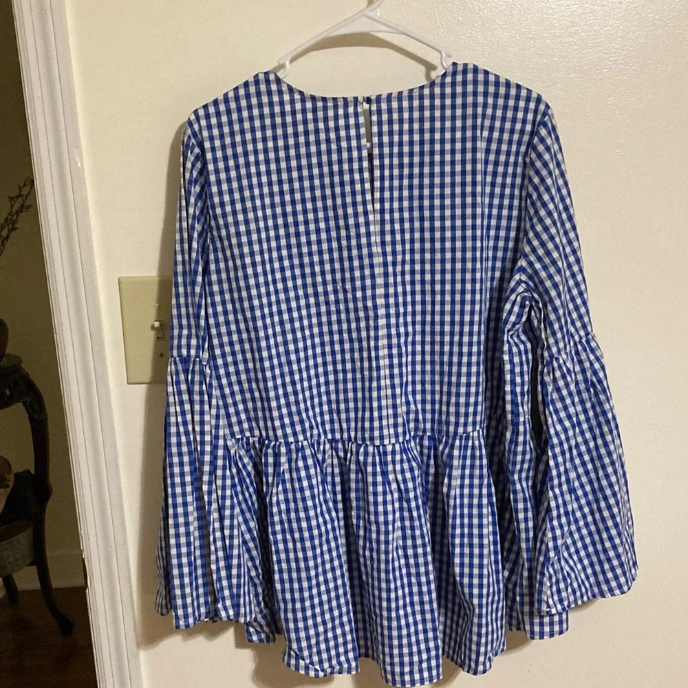 Who What Wear Blue Gingham Women's L Top - Picture 4 of 4